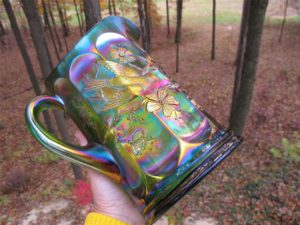 Antique Northwood Green Singing Birds Carnival Glass Water Pitcher