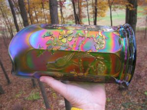 Antique Northwood Green Singing Birds Carnival Glass Water Pitcher