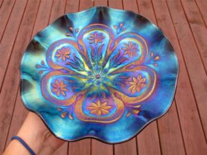 Antique Dugan Amethyst Flowers & Frames Carnival Glass Bowl