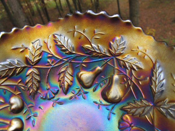 Antique Northwood Amethyst Fruits & Flowers Carnival Glass Bowl