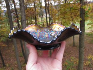 Antique Northwood Amethyst Fruits & Flowers Carnival Glass Bowl