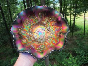 Antique Northwood Blue Stippled Good Luck Carnival Glass Bowl