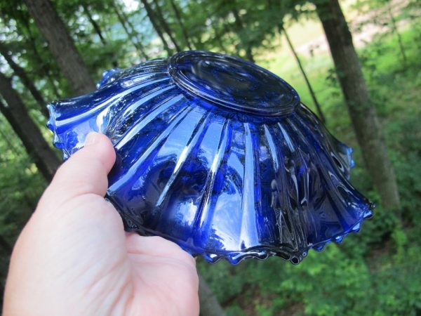 Antique Northwood Blue Stippled Good Luck Carnival Glass Bowl