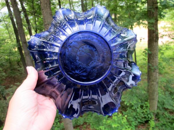 Antique Northwood Blue Stippled Good Luck Carnival Glass Bowl