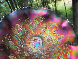 Antique Northwood Blue Stippled Good Luck Carnival Glass Bowl