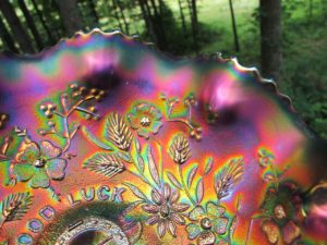 Antique Northwood Blue Stippled Good Luck Carnival Glass Bowl