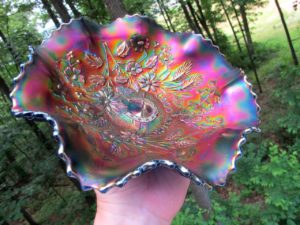 Antique Northwood Blue Stippled Good Luck Carnival Glass Bowl