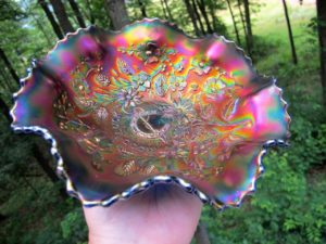 Antique Northwood Blue Stippled Good Luck Carnival Glass Bowl