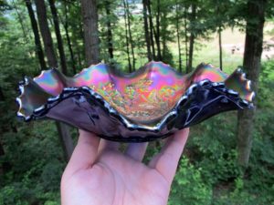 Antique Northwood Blue Stippled Good Luck Carnival Glass Bowl