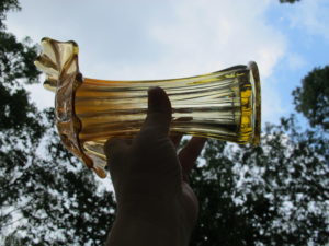 Antique Westmoreland Yellow Corinth Carnival Glass JIP Vase