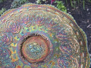 Antique Fenton Green Persian Medallion Carnival Glass Chop Plate