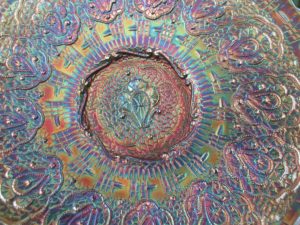 Antique Fenton Green Persian Medallion Carnival Glass Chop Plate