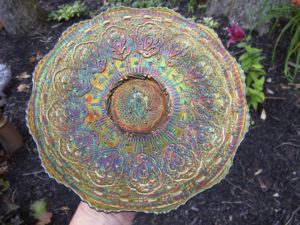 Antique Fenton Green Persian Medallion Carnival Glass Chop Plate