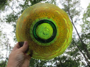 Antique Fenton Green Persian Medallion Carnival Glass Chop Plate