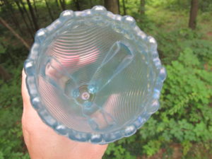Antique Northwood Ice Blue Daisy & Drape Carnival Glass Vase