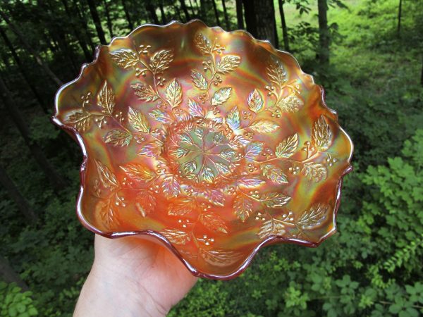 Antique Fenton Pumpkin Marigold Holly Carnival Glass Bowl