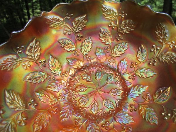 Antique Fenton Pumpkin Marigold Holly Carnival Glass Bowl