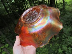 Antique Fenton Pumpkin Marigold Holly Carnival Glass Bowl