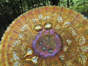 Antique Northwood Champagne Pink Three Fruits Stippled Carnival Glass Plate