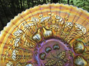 Antique Northwood Champagne Pink Three Fruits Stippled Carnival Glass Plate