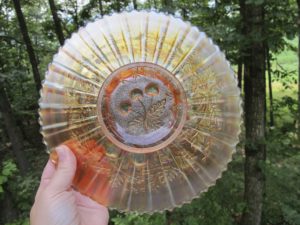 Antique Northwood Champagne Pink Three Fruits Stippled Carnival Glass Plate