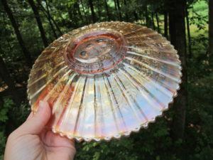 Antique Northwood Champagne Pink Three Fruits Stippled Carnival Glass Plate