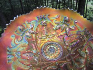 Antique Northwood Green Wishbone Carnival Glass Bowl