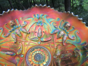 Antique Northwood Green Wishbone Carnival Glass Bowl