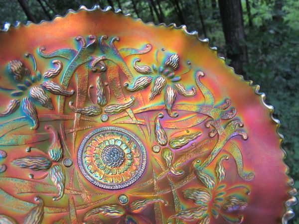 Antique Northwood Green Wishbone Carnival Glass Bowl
