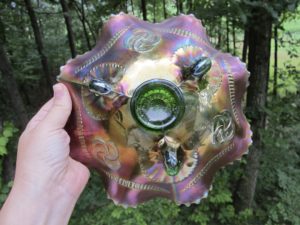 Antique Northwood Green Wishbone Carnival Glass Bowl