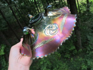 Antique Northwood Green Wishbone Carnival Glass Bowl