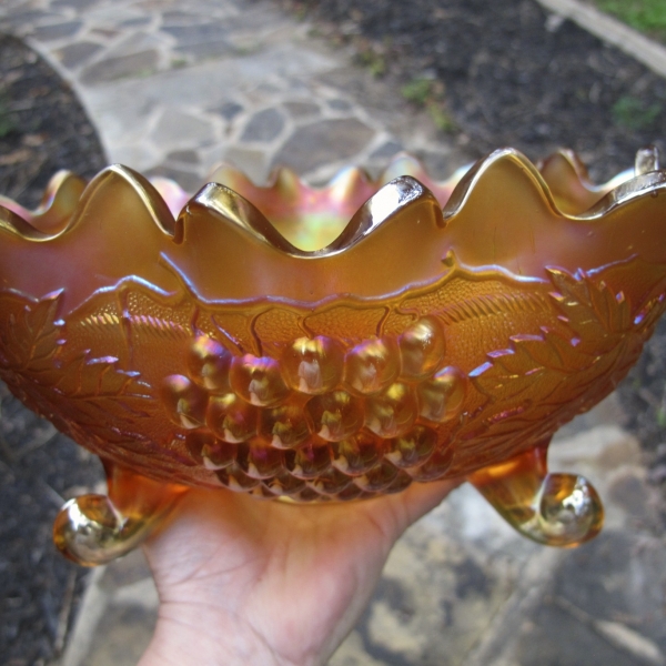 Antique Northwood Marigold Stippled Grape & Cable Carnival Glass Fruit Bowl