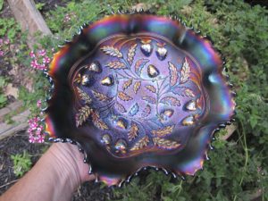 Antique Northwood Blue Stippled Strawberry Carnival Glass Bowl
