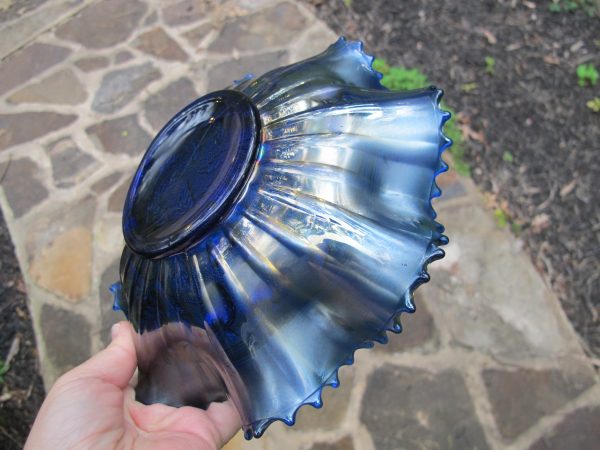 Antique Northwood Blue Stippled Strawberry Carnival Glass Bowl