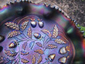 Antique Northwood Blue Stippled Strawberry Carnival Glass Bowl
