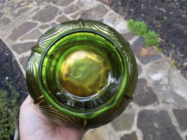 Antique Northwood Green Drapery Carnival Glass Rose Bowl