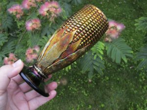 Antique Northwood Blue Carnival Glass Corn Vase