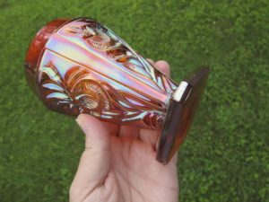 Antique Riihimaki (Finland) Marigold Grand Thistle Carnival Glass Tumbler