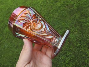 Antique Riihimaki (Finland) Marigold Grand Thistle Carnival Glass Tumbler