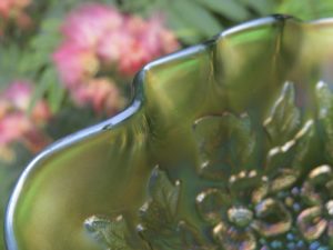 Antique Millersburg Green Trout & Fly Carnival Glass 3N1 Bowl