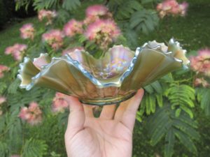 Antique Northwood Aqua Opal Good Luck Carnival Glass Bowl