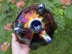 Antique Fenton Blue Stag & Holly Carnival Glass Nut or Fruit Bowl