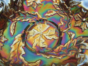 Antique Millersburg Amethyst Whirling Leaves Carnival Glass Tri-Corner Bowl