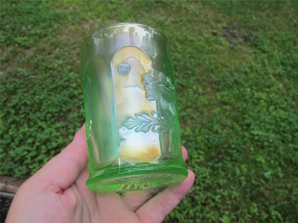 Antique Northwood Ice Green Oriental Poppy Carnival Glass Tumbler