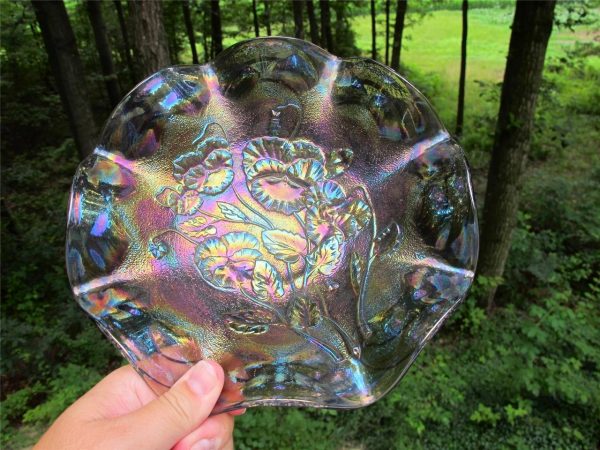 Antique Imperial Smoke Pansy Carnival Glass Plate or Bowl
