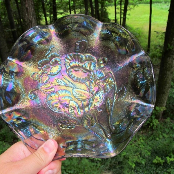 Antique Imperial Smoke Pansy Carnival Glass Plate or Bowl