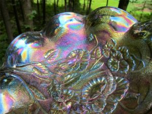 Antique Imperial Smoke Pansy Carnival Glass Plate or Bowl