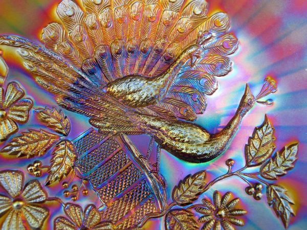 Antique Northwood Smokey Lavender Peacocks Carnival Glass Plate