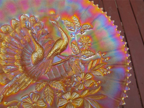 Antique Northwood Marigold Peacocks Carnival Glass Plate