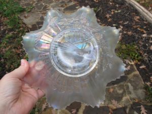 Antique Northwood White Peacocks Carnival Glass Bowl